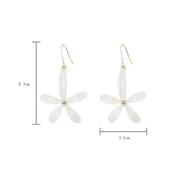 Coquette Ivory Acrylic & CZ Diamond Floral Flower Shimmer Dangle Earrings NEW - Picture 5 of 6